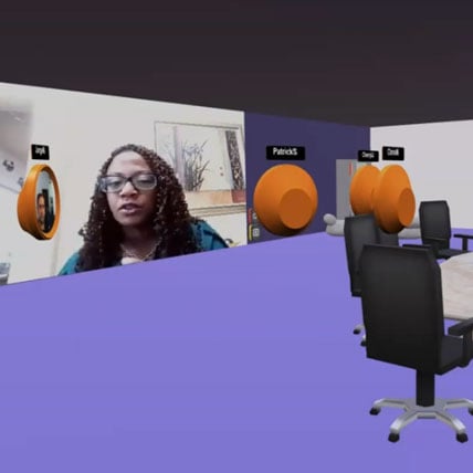 Live stream video in presenter mode within the 3D virtual workspace