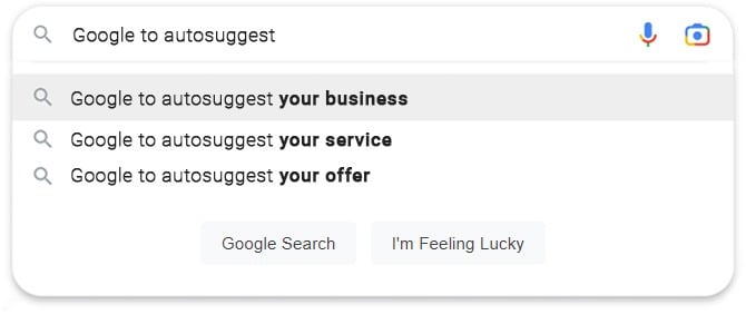 screen shot of search box recommended phrases displaying below the search bar
